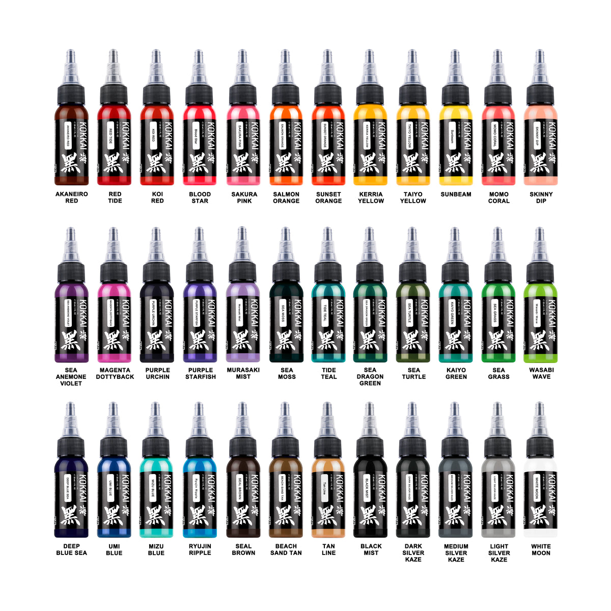 36-Color Tattoo Ink Set | Full Spectrum Artisan Pigments by Kokkai