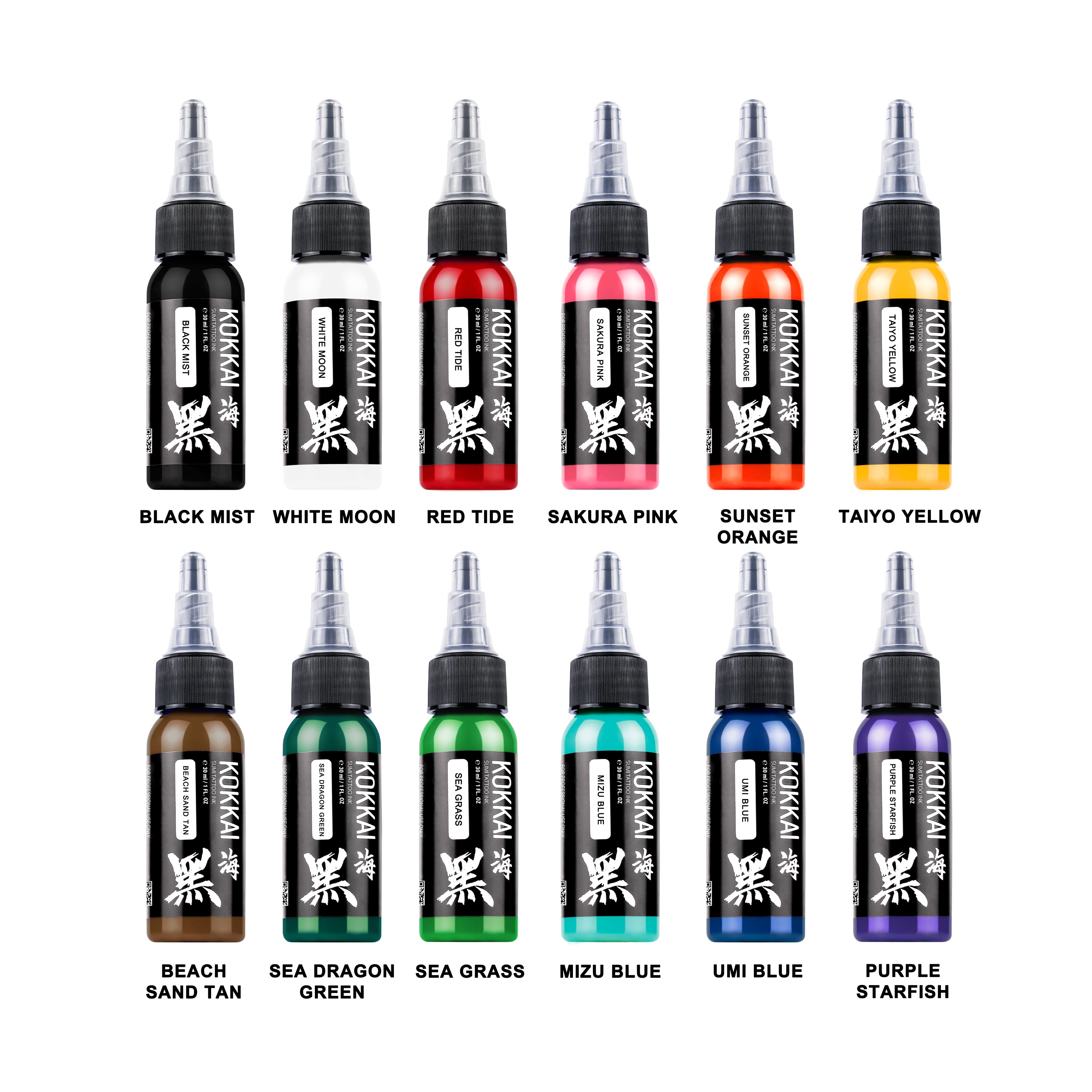 12-Color Tattoo Ink Set | Artisan Colors from Kokkai Sumi Inks
