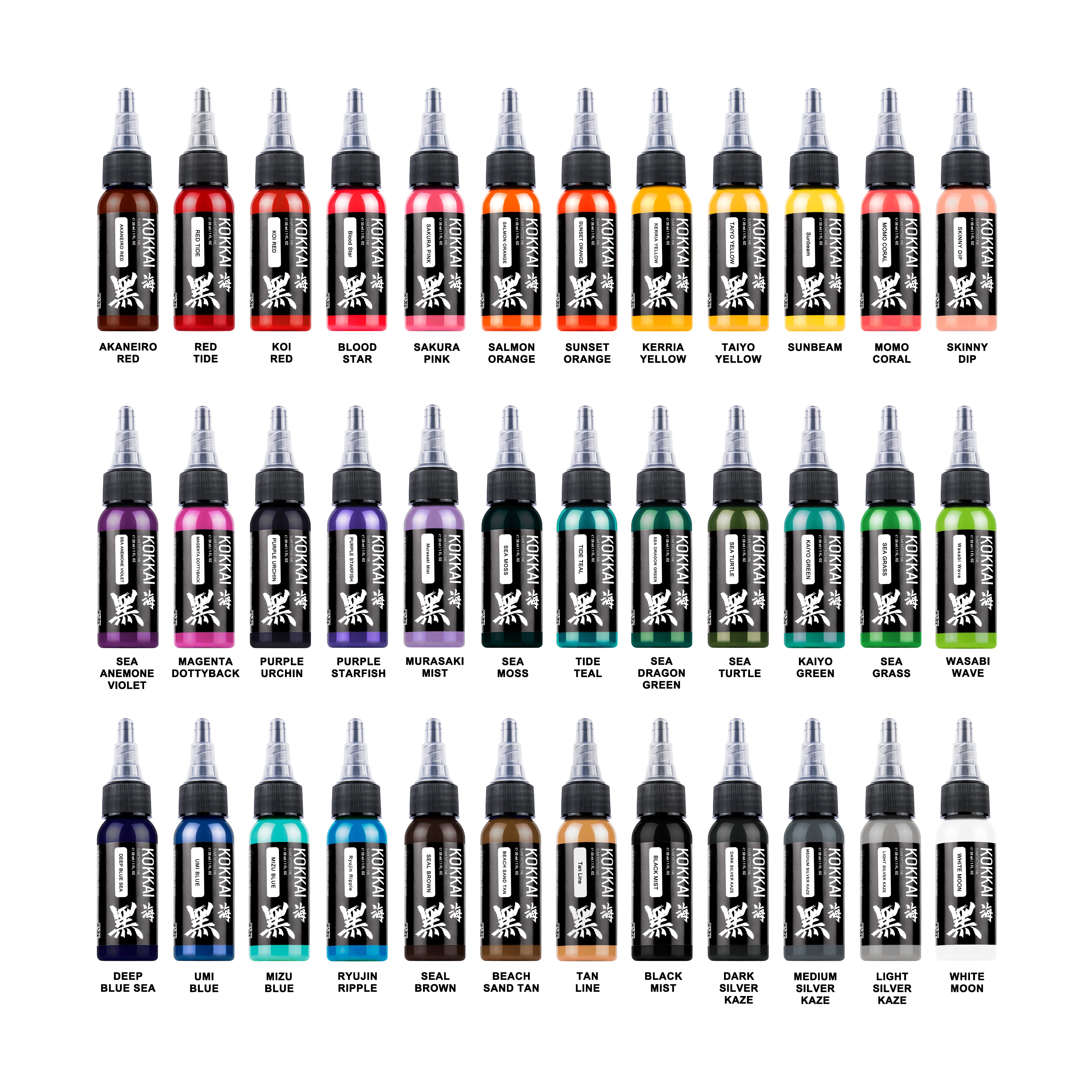 36-Color Tattoo Ink Set | Full Spectrum Artisan Pigments by Kokkai