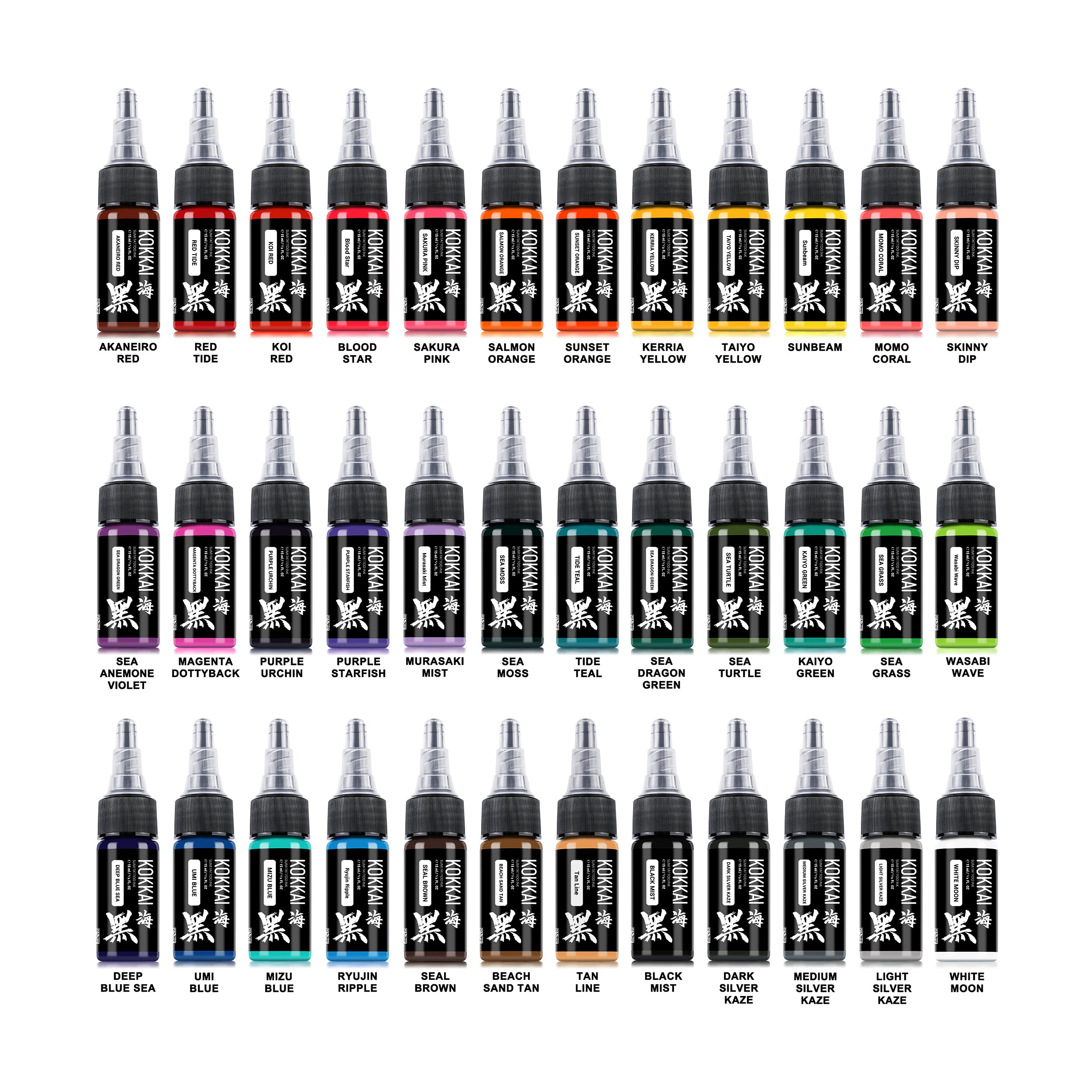 36-Color Tattoo Ink Set | Full Spectrum Artisan Pigments by Kokkai